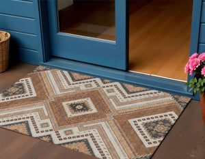 Homeroots 3' Beige Gray Ivory Tribal Washable Area Rug For Indoor Outdoor Use - Durable And Stylish Design 3' X 5' Polyester 598106