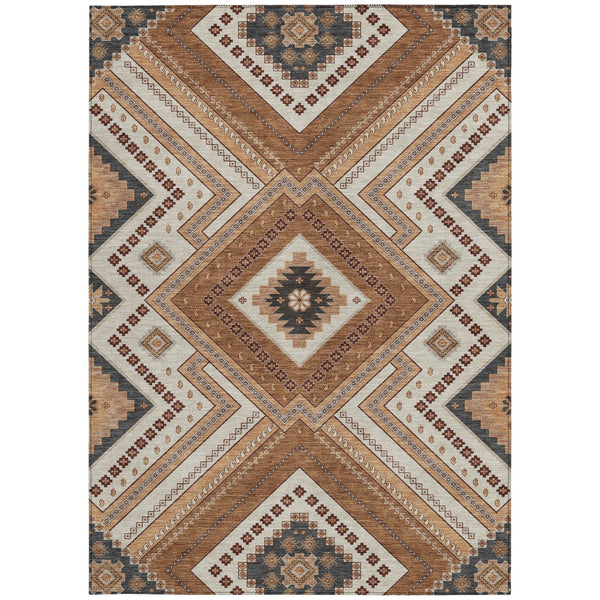 Homeroots 3' Beige Gray Ivory Tribal Washable Area Rug For Indoor Outdoor Use - Durable And Stylish Design 5' X 8' Polyester 598107