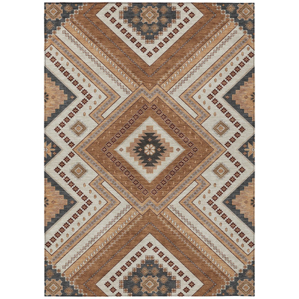 Homeroots 3' Beige Gray Ivory Tribal Washable Area Rug For Indoor Outdoor Use - Durable And Stylish Design 5' X 8' Polyester 598107