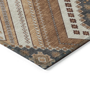 HomeRoots 5' Durable Copper Brown and Beige Tribal Area Rug for Indoor and Outdoor Use - Washable Design 5' X 8' 598107