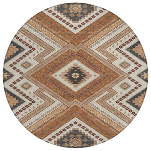 HomeRoots 5' Durable Copper Brown and Beige Tribal Area Rug for Indoor and Outdoor Use - Washable Design 8' Round 598108