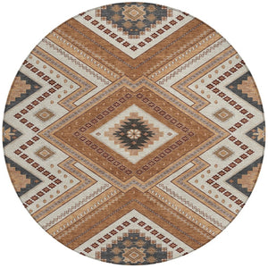 Homeroots 3' Beige Gray Ivory Tribal Washable Area Rug For Indoor Outdoor Use - Durable And Stylish Design 8' Round Polyester 598108