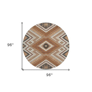 Homeroots 3' Beige Gray Ivory Tribal Washable Area Rug For Indoor Outdoor Use - Durable And Stylish Design 8' Round Polyester 598108