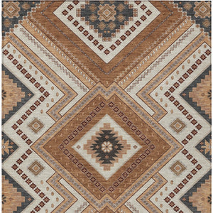 Homeroots 3' Beige Gray Ivory Tribal Washable Area Rug For Indoor Outdoor Use - Durable And Stylish Design 8' X 10' Polyester 598109