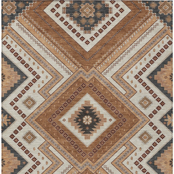 Homeroots 3' Beige Gray Ivory Tribal Washable Area Rug For Indoor Outdoor Use - Durable And Stylish Design 8' X 10' Polyester 598109
