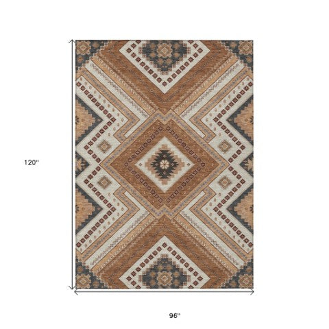 Homeroots 3' Beige Gray Ivory Tribal Washable Area Rug For Indoor Outdoor Use - Durable And Stylish Design 8' X 10' Polyester 598109
