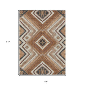 Homeroots 3' Beige Gray Ivory Tribal Washable Area Rug For Indoor Outdoor Use - Durable And Stylish Design 9' X 12' Polyester 598110