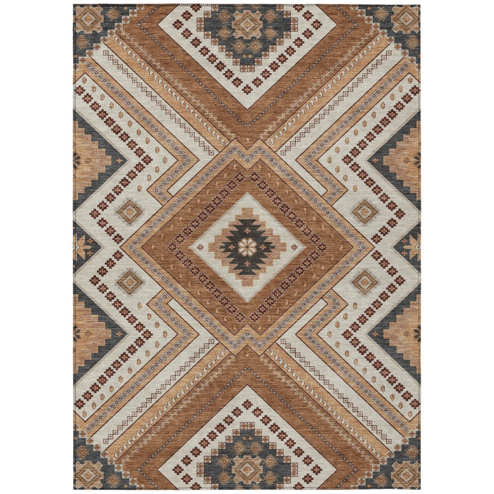 HomeRoots 9' X 12' Copper Brown Tribal Area Rug – Durable, Washable Indoor/Outdoor Rug for High-Traffic Spaces 598110