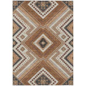 HomeRoots 9' X 12' Copper Brown Tribal Area Rug – Durable, Washable Indoor/Outdoor Rug for High-Traffic Spaces 598110