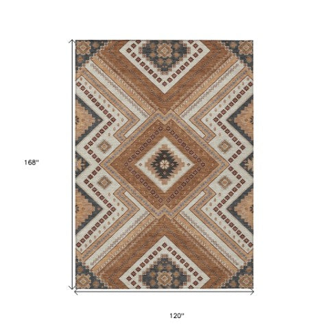Homeroots 3' Beige Gray Ivory Tribal Washable Area Rug For Indoor Outdoor Use - Durable And Stylish Design 10' X 14' Polyester 598111