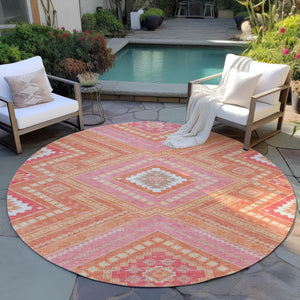 Homeroots 3' Beige Gray Ivory Tribal Washable Area Rug For Indoor Outdoor Use - Durable And Stylish Design 8' Round Polyester 598114