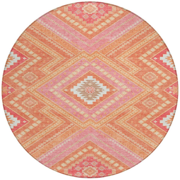 Homeroots 3' Beige Gray Ivory Tribal Washable Area Rug For Indoor Outdoor Use - Durable And Stylish Design 8' Round Polyester 598114