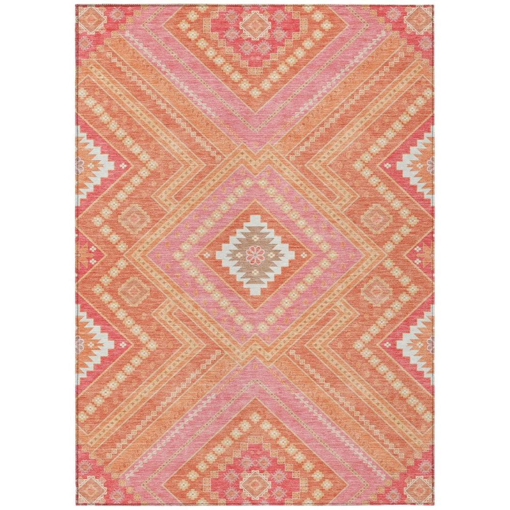 HomeRoots 9' Coral Pink & Ivory Tribal Washable Area Rug - Durable, Stylish, Perfect for Indoor & Outdoor Spaces 598116
