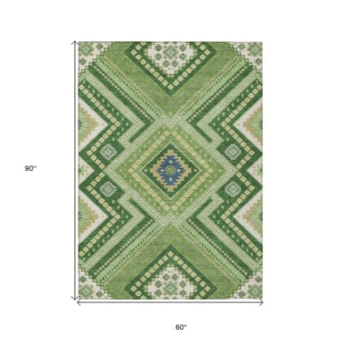Homeroots 3' Beige Gray Ivory Tribal Washable Area Rug For Indoor Outdoor Use - Durable And Stylish Design 5' X 8' Polyester 598119