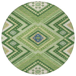 Homeroots 3' Beige Gray Ivory Tribal Washable Area Rug For Indoor Outdoor Use - Durable And Stylish Design 8' Round Polyester 598120