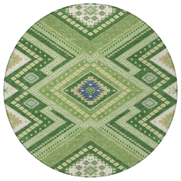 Homeroots 3' Beige Gray Ivory Tribal Washable Area Rug For Indoor Outdoor Use - Durable And Stylish Design 8' Round Polyester 598120