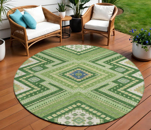 Homeroots 3' Beige Gray Ivory Tribal Washable Area Rug For Indoor Outdoor Use - Durable And Stylish Design 8' Round Polyester 598120