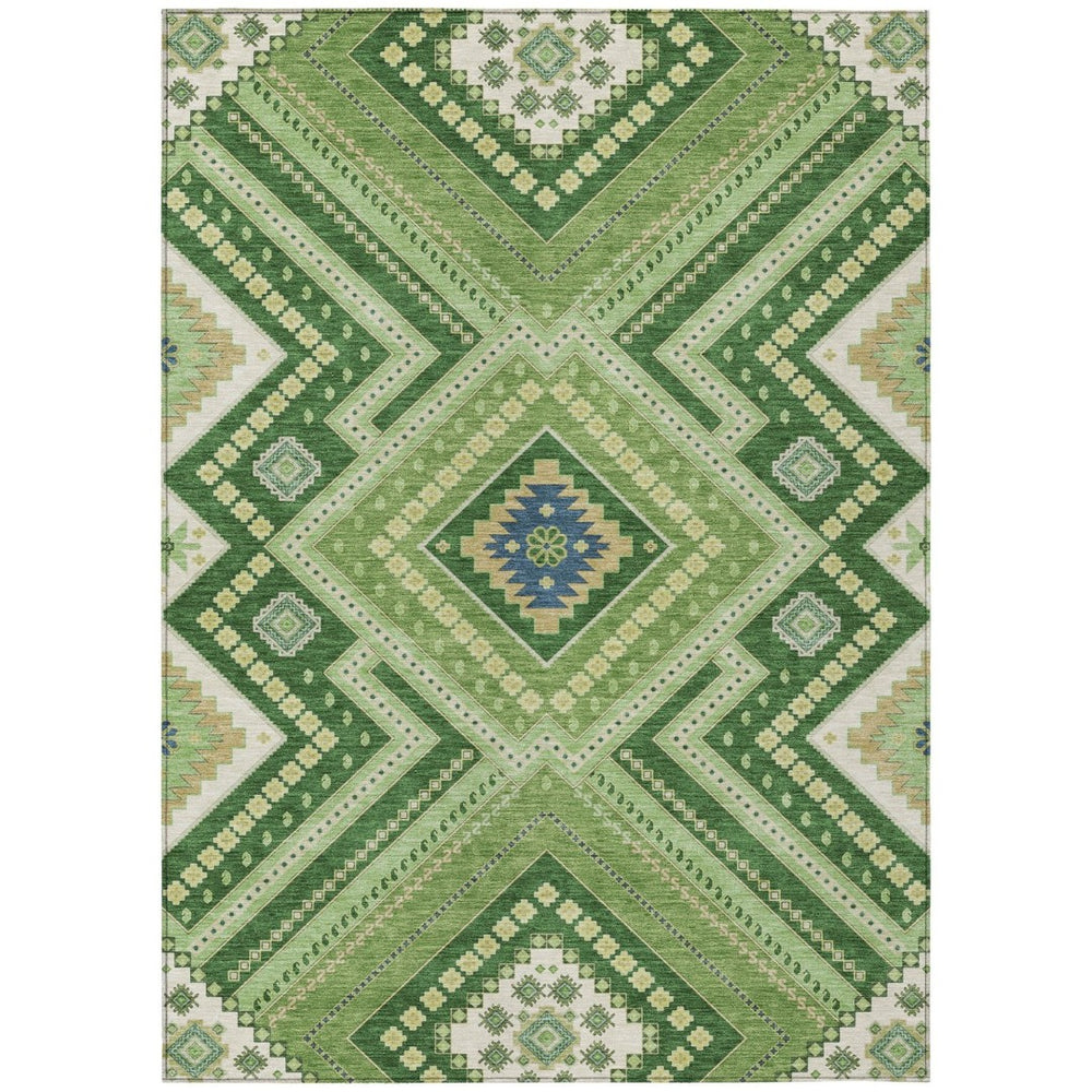 HomeRoots 9' X 12' Tribal Washable Area Rug in Green, Ivory & Beige - Versatile Indoor/Outdoor Decor Solution! 598122