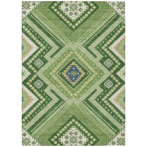HomeRoots 9' X 12' Tribal Washable Area Rug in Green, Ivory & Beige - Versatile Indoor/Outdoor Decor Solution! 598122