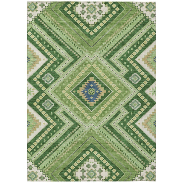 HomeRoots 9' X 12' Tribal Washable Area Rug in Green, Ivory & Beige - Versatile Indoor/Outdoor Decor Solution! 598122