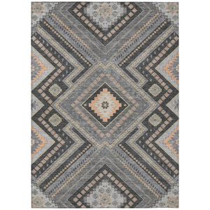 HomeRoots 5' Gray Charcoal and Pink Tribal Indoor Outdoor Area Rug - Durable, Washable, Stylish Design for Any Space 5' X 8' 598125