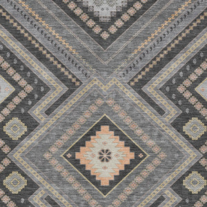 Homeroots 3' Beige Gray Ivory Tribal Washable Area Rug For Indoor Outdoor Use - Durable And Stylish Design 5' X 8' Polyester 598125