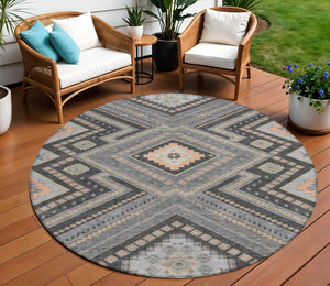 Homeroots 3' Beige Gray Ivory Tribal Washable Area Rug For Indoor Outdoor Use - Durable And Stylish Design 8' Round Polyester 598126