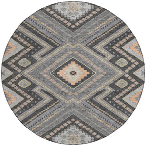 Homeroots 3' Beige Gray Ivory Tribal Washable Area Rug For Indoor Outdoor Use - Durable And Stylish Design 8' Round Polyester 598126