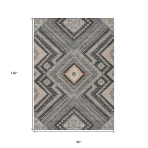 Homeroots 3' Beige Gray Ivory Tribal Washable Area Rug For Indoor Outdoor Use - Durable And Stylish Design 8' X 10' Polyester 598127