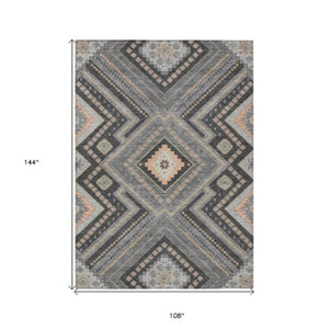 Homeroots 3' Beige Gray Ivory Tribal Washable Area Rug For Indoor Outdoor Use - Durable And Stylish Design 9' X 12' Polyester 598128