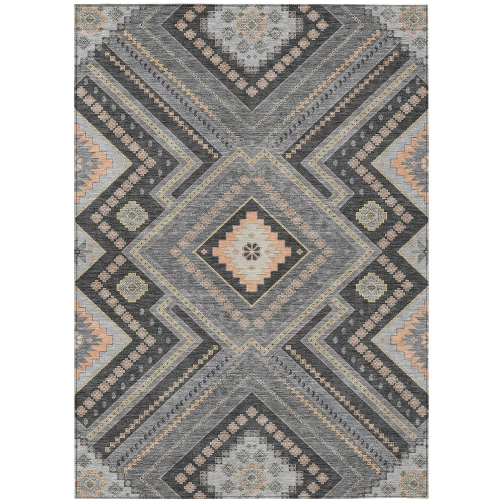 HomeRoots 9' X 12' Gray Charcoal and Pink Tribal Washable Rug - Durable Indoor/Outdoor Design for Any Space! 598128
