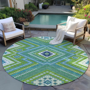 Homeroots 3' Beige Gray Ivory Tribal Washable Area Rug For Indoor Outdoor Use - Durable And Stylish Design 8' Round Polyester 598132