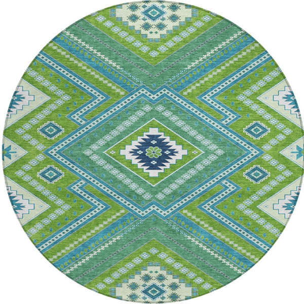 Homeroots 3' Beige Gray Ivory Tribal Washable Area Rug For Indoor Outdoor Use - Durable And Stylish Design 8' Round Polyester 598132