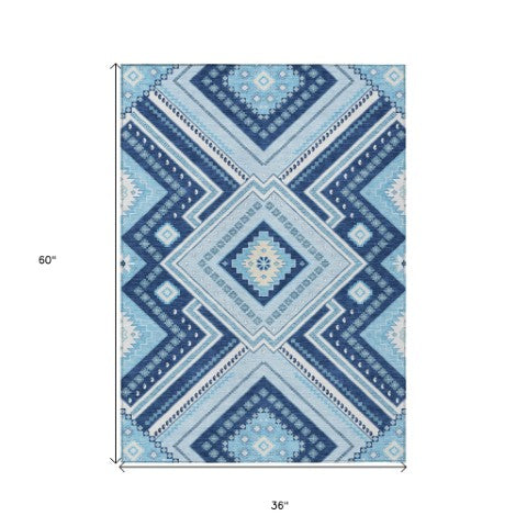 Homeroots 3' Beige Gray Ivory Tribal Washable Area Rug For Indoor Outdoor Use - Durable And Stylish Design 3' X 5' Polyester 598136