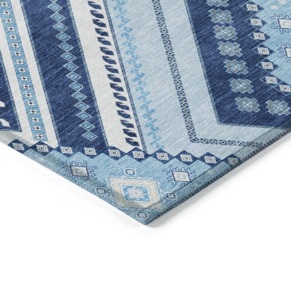 HomeRoots 5' Navy Blue Aqua Ivory Tribal Area Rug – Durable, Washable Design for Indoor and Outdoor Spaces 8' X 10' 598139