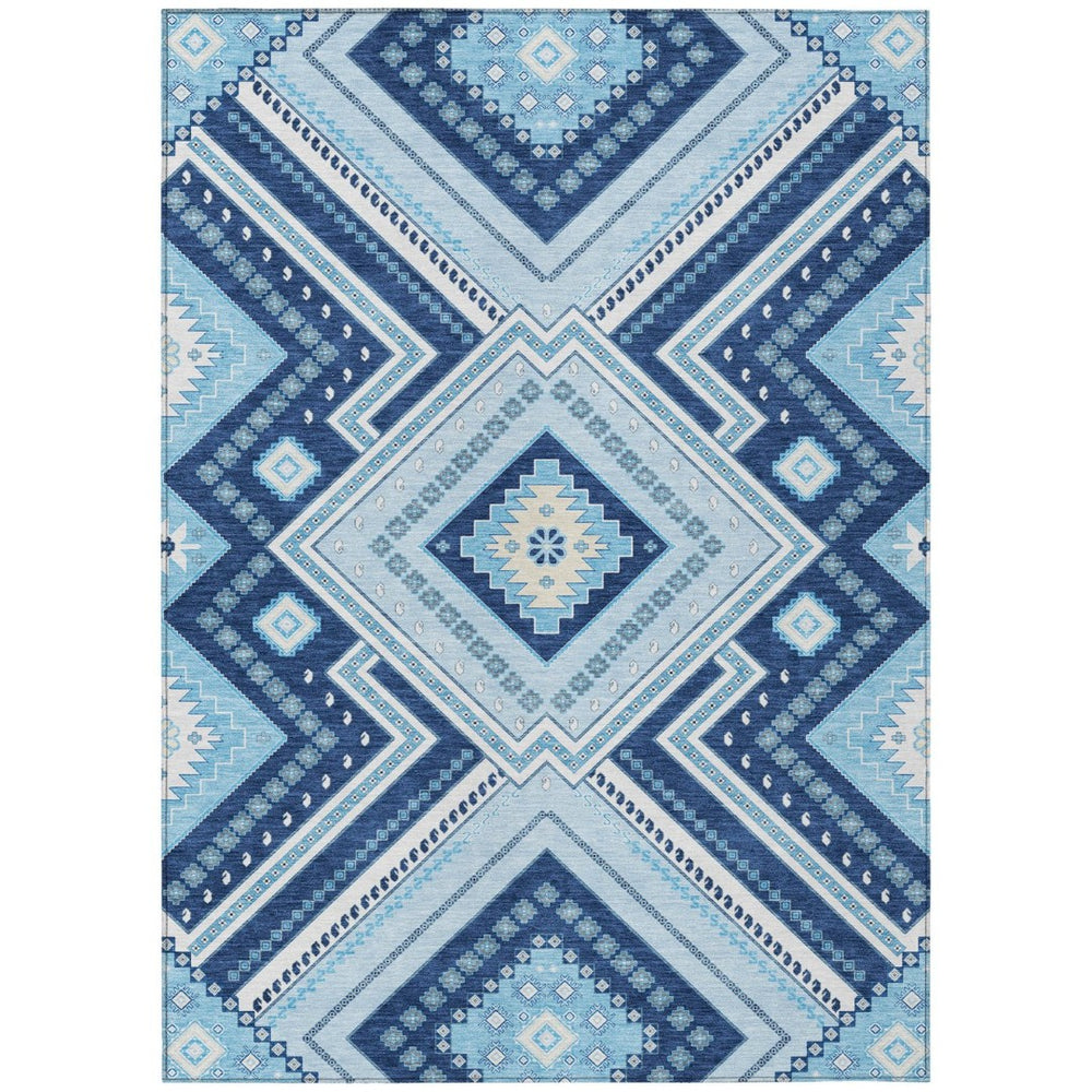 HomeRoots 9' Stylish Tribal Area Rug - Navy Blue, Aqua & Ivory - Durable, Washable for Indoor/Outdoor Use 598140