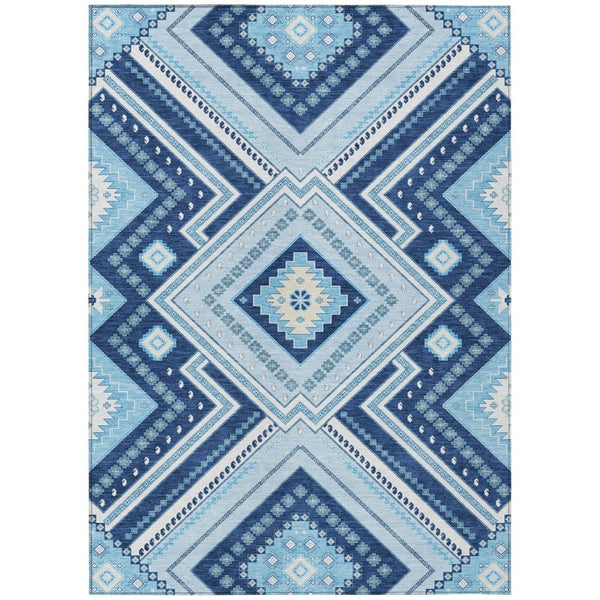 HomeRoots 9' Stylish Tribal Area Rug - Navy Blue, Aqua & Ivory - Durable, Washable for Indoor/Outdoor Use 598140