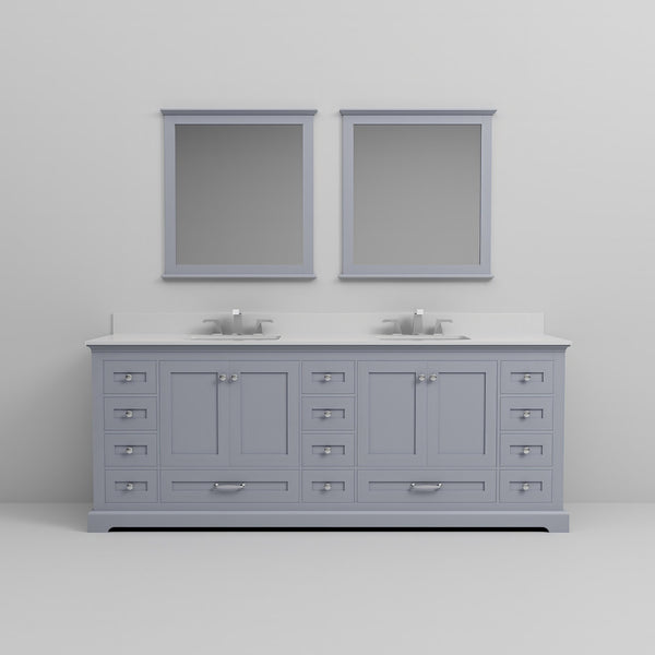 English Elm Dark Grey Double Bath Vanity 84 in. W x 22 in. D with Cultured Marble Top, Chrome Faucet & 34in Mirrors B2731S01089