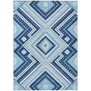HomeRoots 5' Navy Blue Aqua Ivory Tribal Area Rug – Durable, Washable Design for Indoor and Outdoor Spaces 10' X 14' 598141