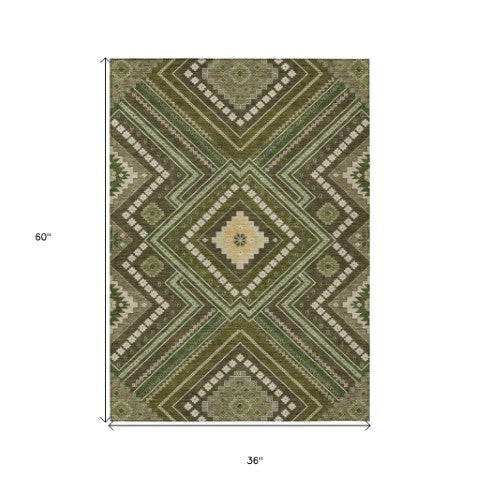Homeroots 3' Beige Gray Ivory Tribal Washable Area Rug For Indoor Outdoor Use - Durable And Stylish Design 3' X 5' Polyester 598142