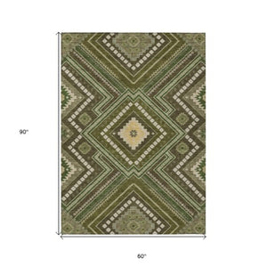 Homeroots 3' Beige Gray Ivory Tribal Washable Area Rug For Indoor Outdoor Use - Durable And Stylish Design 5' X 8' Polyester 598143