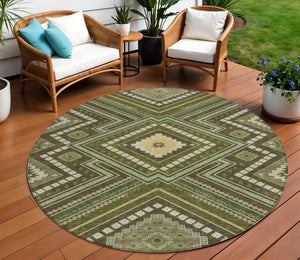 Homeroots 3' Beige Gray Ivory Tribal Washable Area Rug For Indoor Outdoor Use - Durable And Stylish Design 8' Round Polyester 598144
