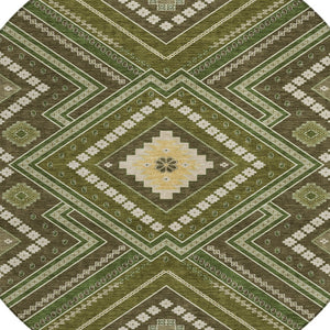 Homeroots 3' Beige Gray Ivory Tribal Washable Area Rug For Indoor Outdoor Use - Durable And Stylish Design 8' Round Polyester 598144