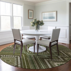 Homeroots 3' Beige Gray Ivory Tribal Washable Area Rug For Indoor Outdoor Use - Durable And Stylish Design 8' Round Polyester 598144