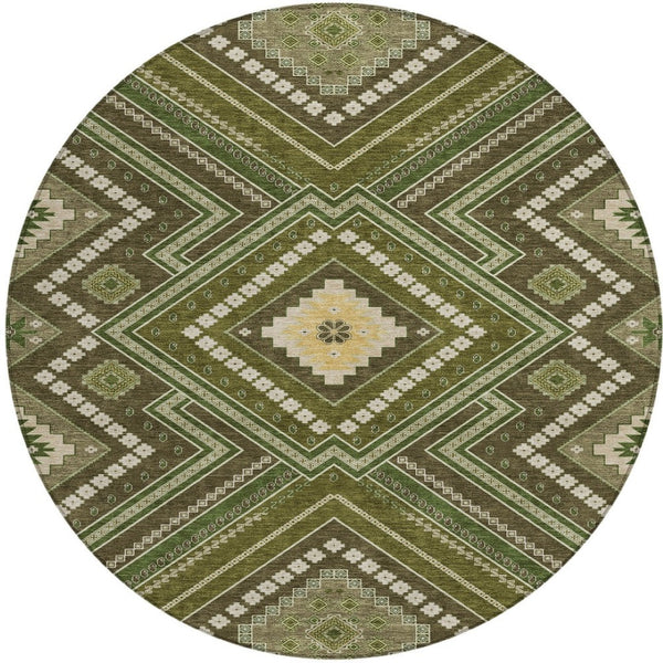Homeroots 3' Beige Gray Ivory Tribal Washable Area Rug For Indoor Outdoor Use - Durable And Stylish Design 8' Round Polyester 598144