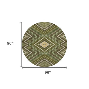 Homeroots 3' Beige Gray Ivory Tribal Washable Area Rug For Indoor Outdoor Use - Durable And Stylish Design 8' Round Polyester 598144