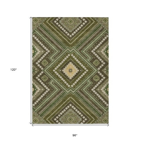 Homeroots 3' Beige Gray Ivory Tribal Washable Area Rug For Indoor Outdoor Use - Durable And Stylish Design 8' X 10' Polyester 598145