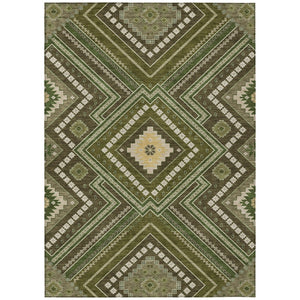 HomeRoots 5' Olive Green, Gray & Ivory Tribal Area Rug - Durable, Washable for Indoor & Outdoor Spaces 8' X 10' 598145
