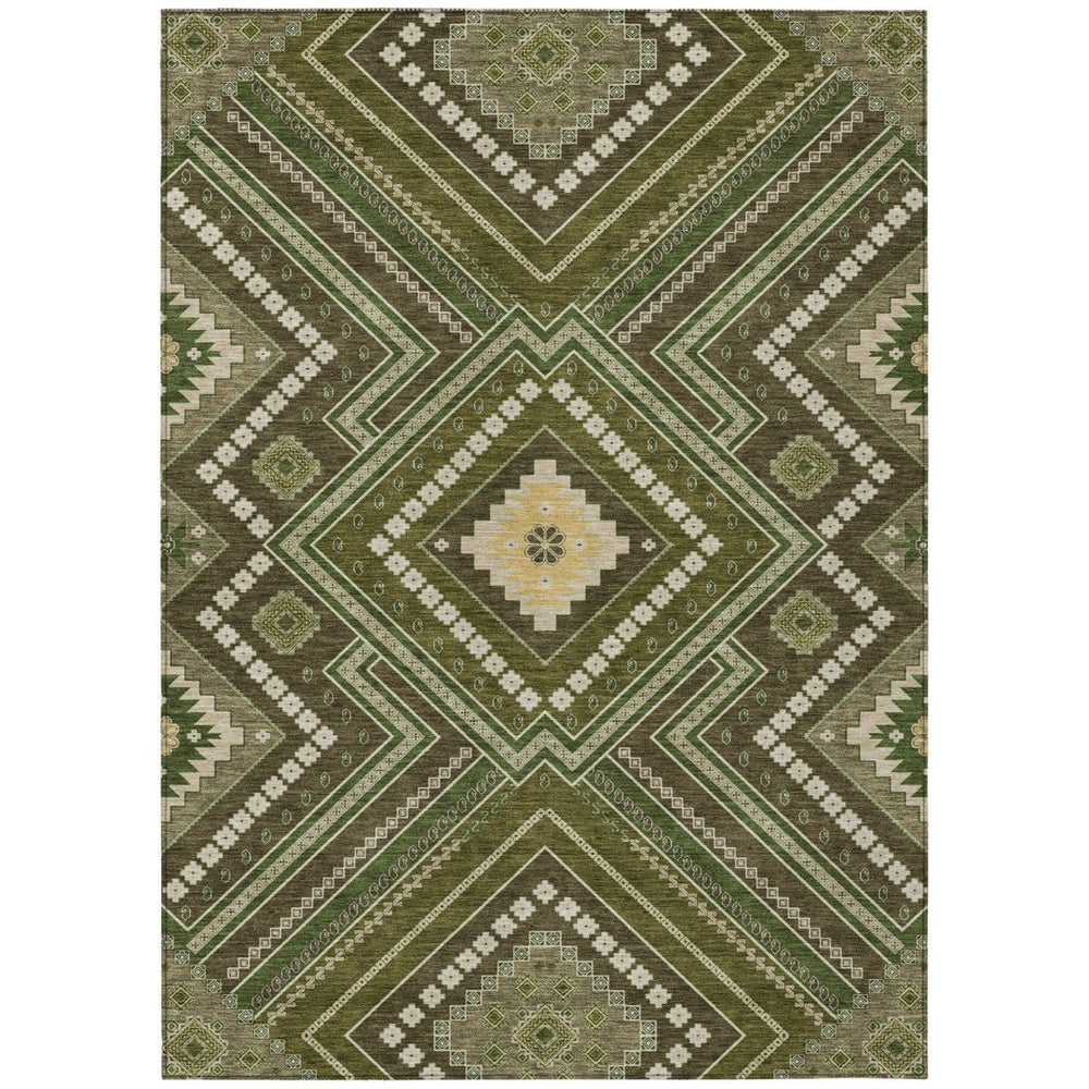 HomeRoots 9' Olive Green, Gray & Ivory Tribal Washable Area Rug - Durable, Stylish, Indoor/Outdoor Essential! 598146
