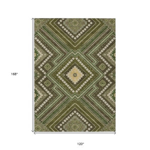 Homeroots 3' Beige Gray Ivory Tribal Washable Area Rug For Indoor Outdoor Use - Durable And Stylish Design 10' X 14' Polyester 598147